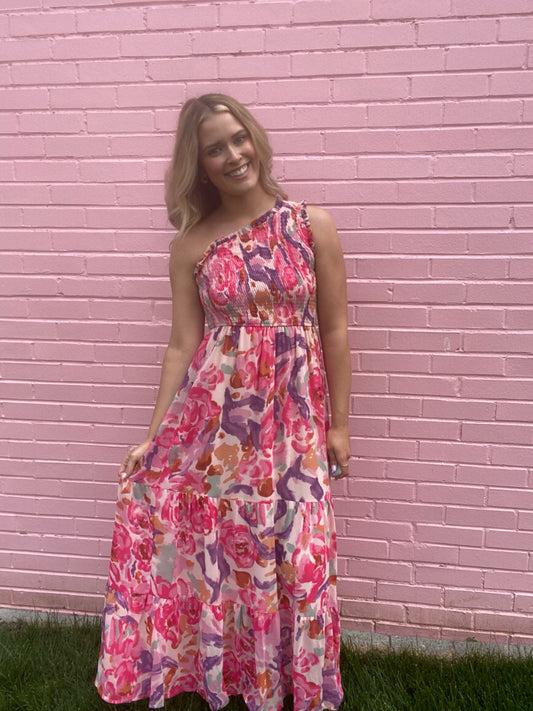 One Shoulder Floral Dress
