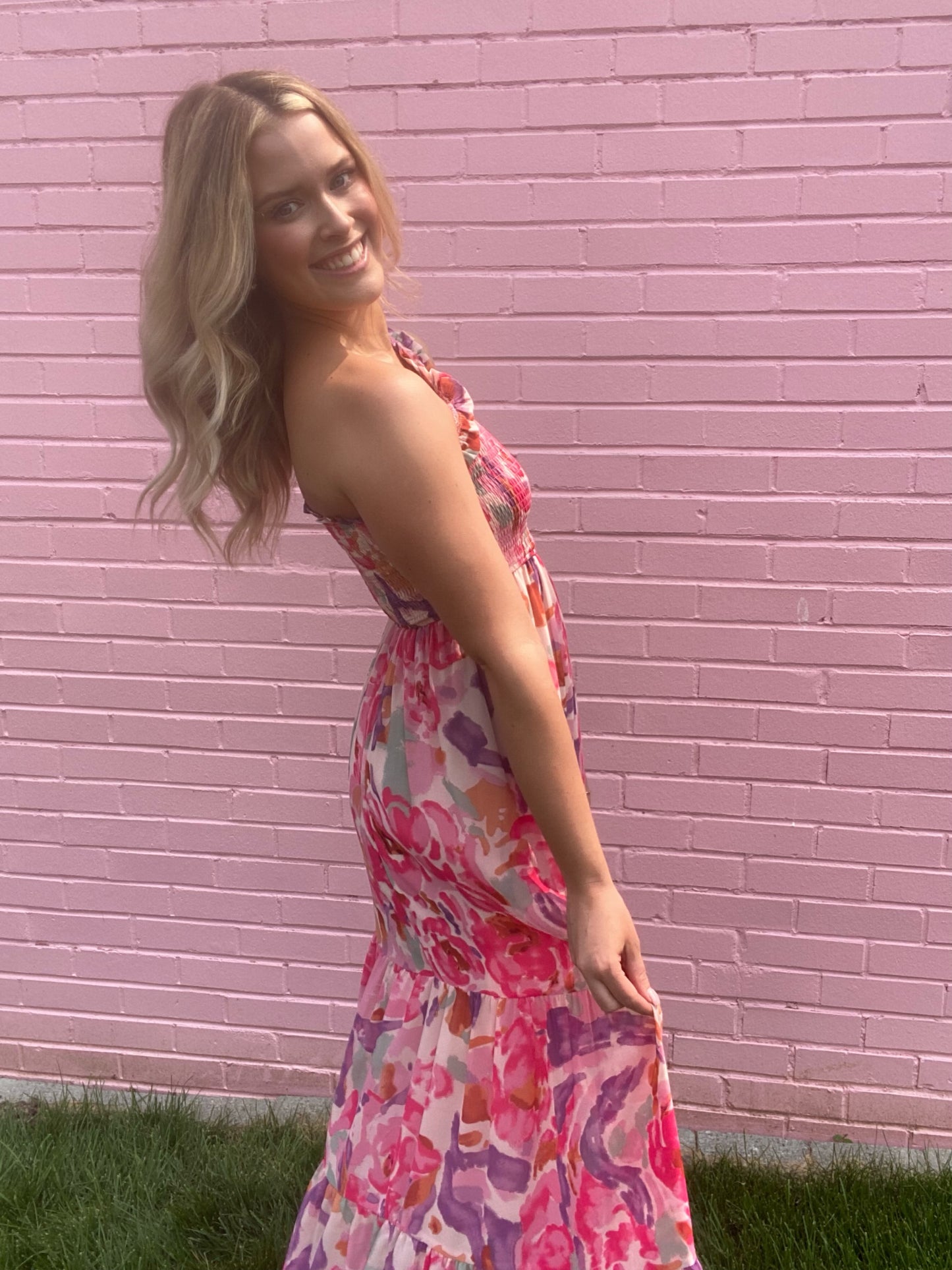 One Shoulder Floral Dress