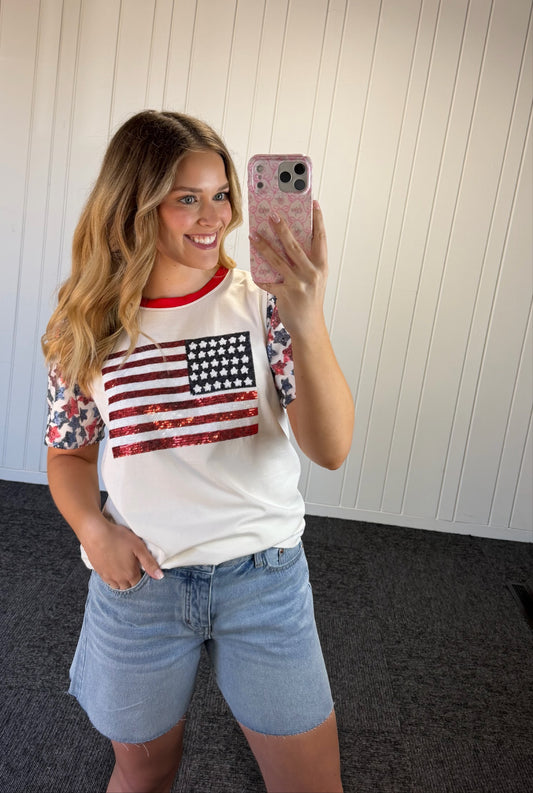 Sequin Flag on Princess Top