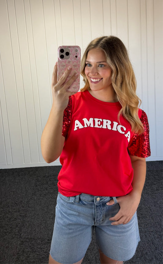America on Red Sequin Sleeve