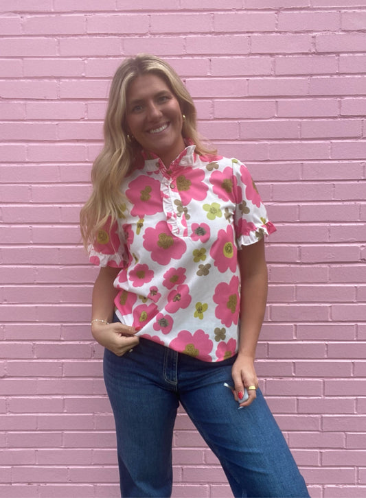 Pink and Green Floral Blouse