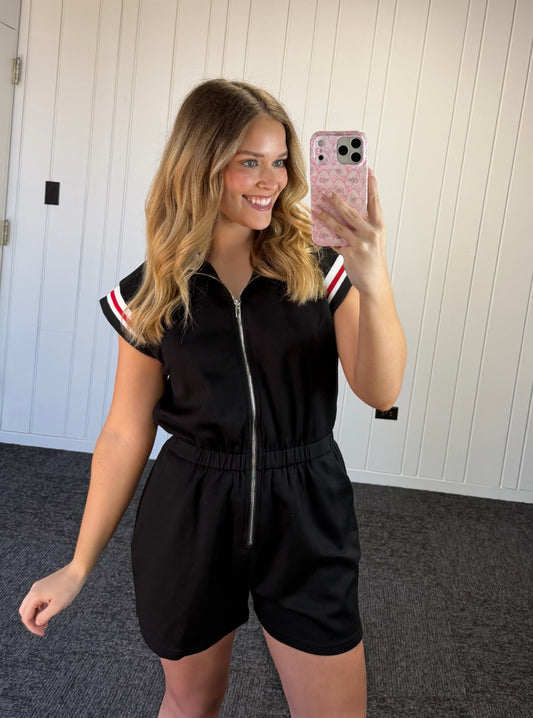 DROP SHOULDER FRONT ZIP ROMPER