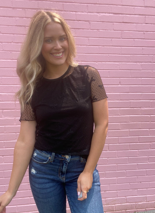 Short Sleeve Black Bow Lace