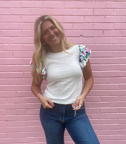 Colorful Ruffle Sleeve Top