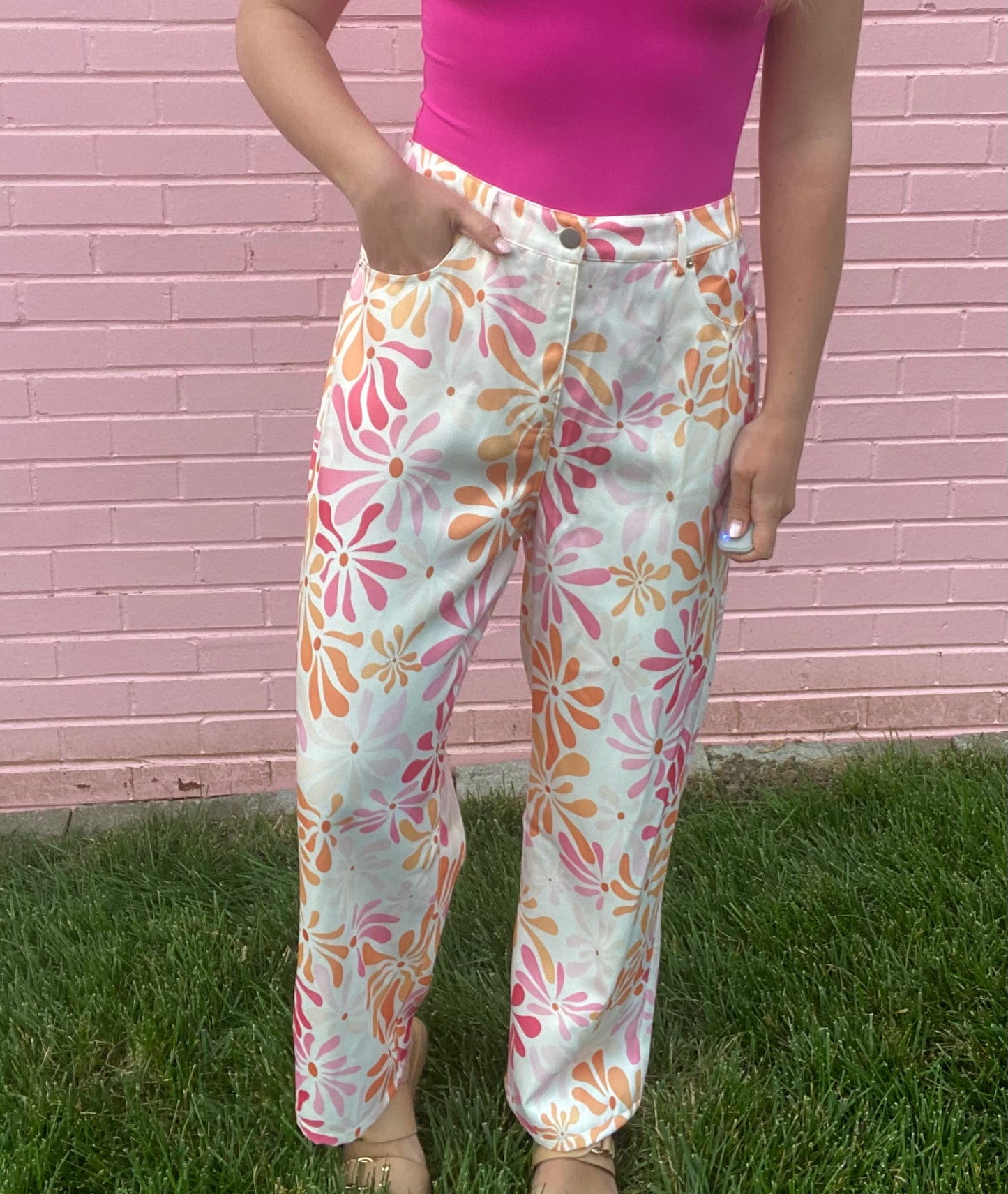 Pink Floral Jeans