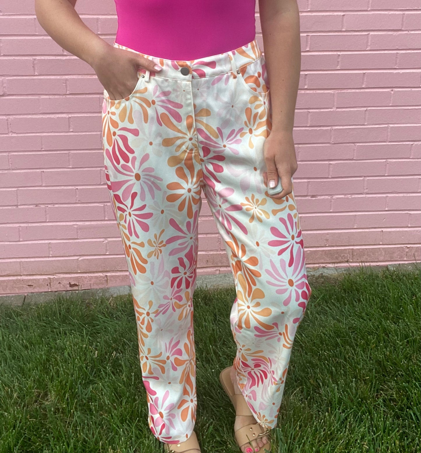 Pink Floral Jeans