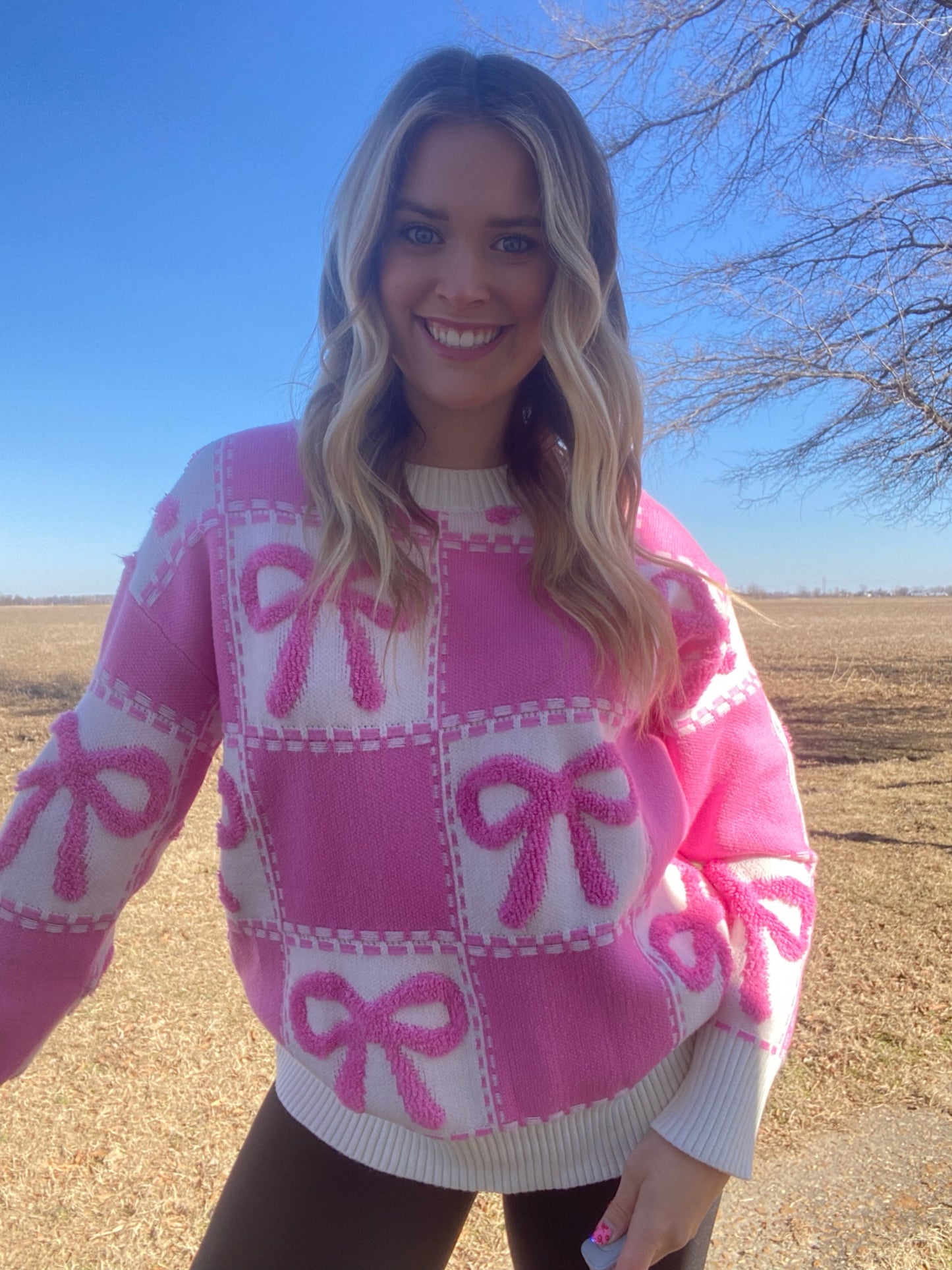 Bow Checkered Sweater