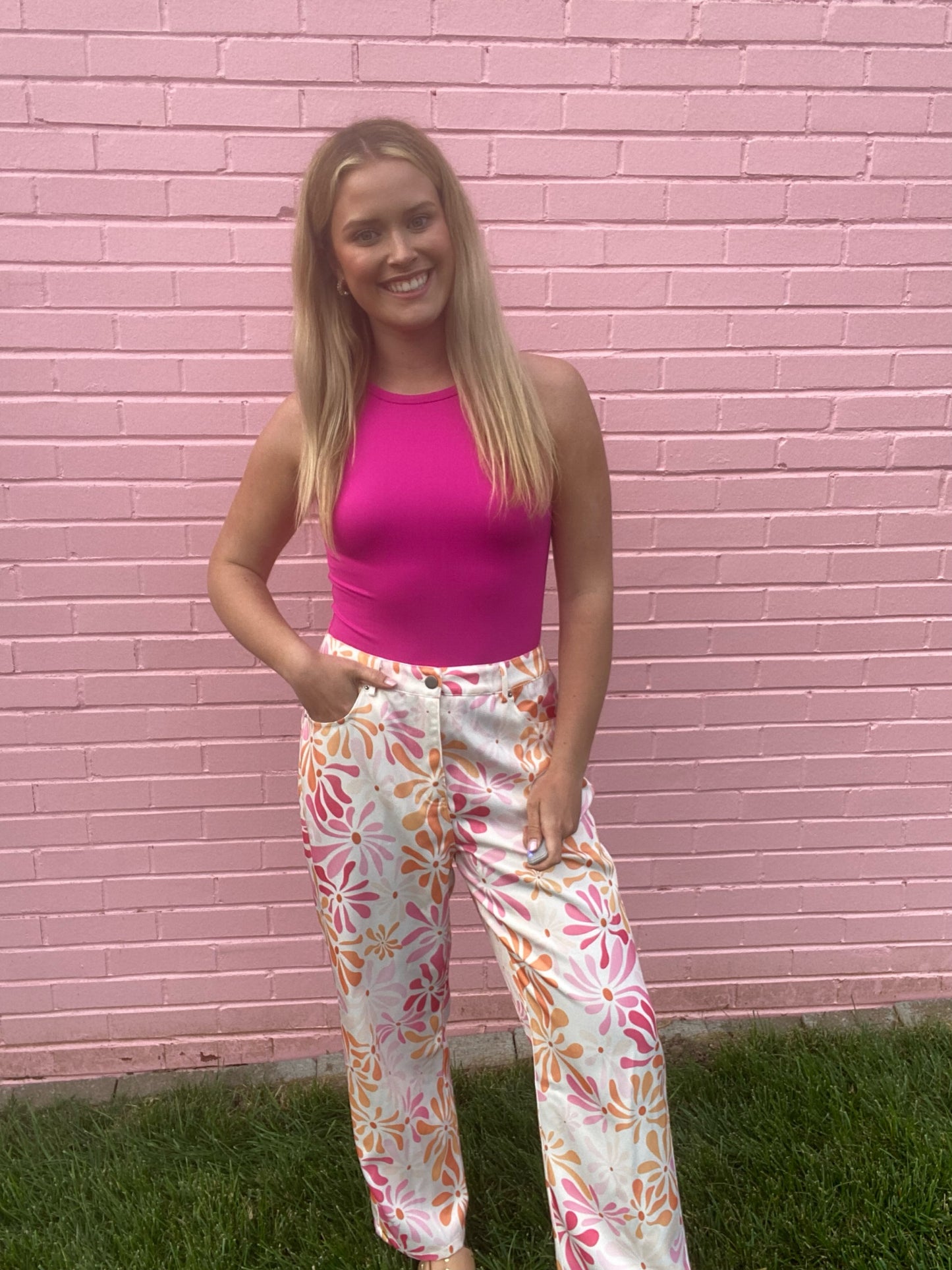 Pink Floral Jeans