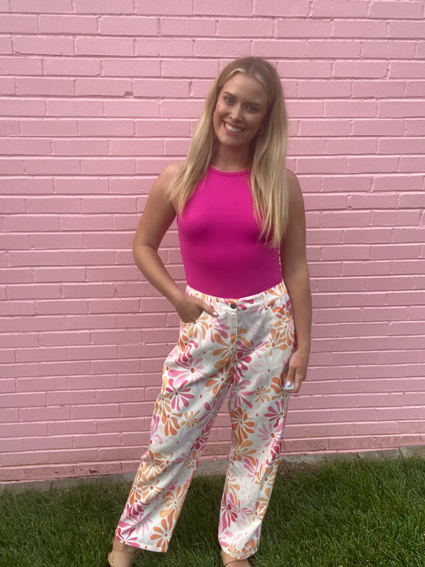 Pink Floral Jeans