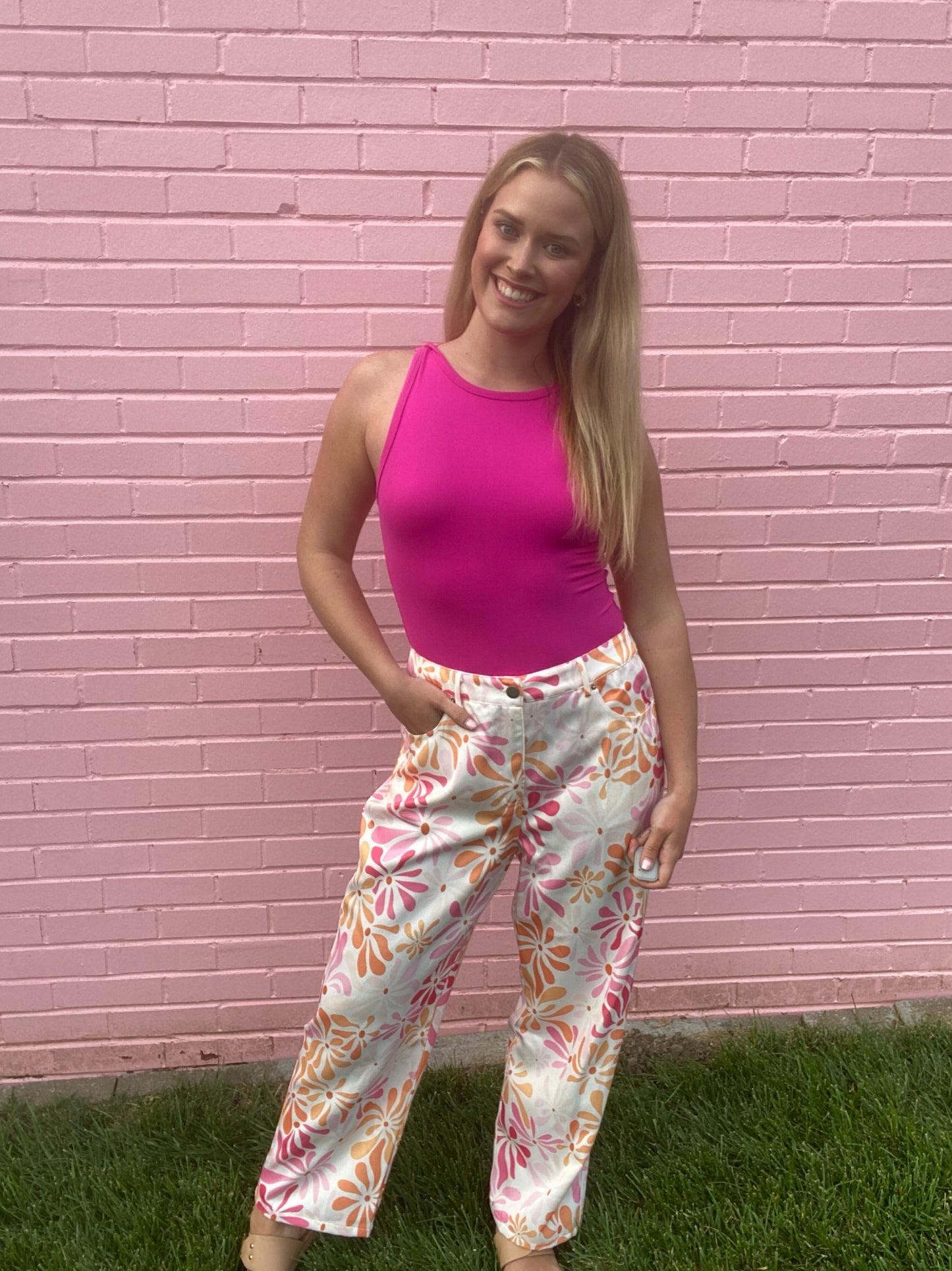 Pink Floral Jeans