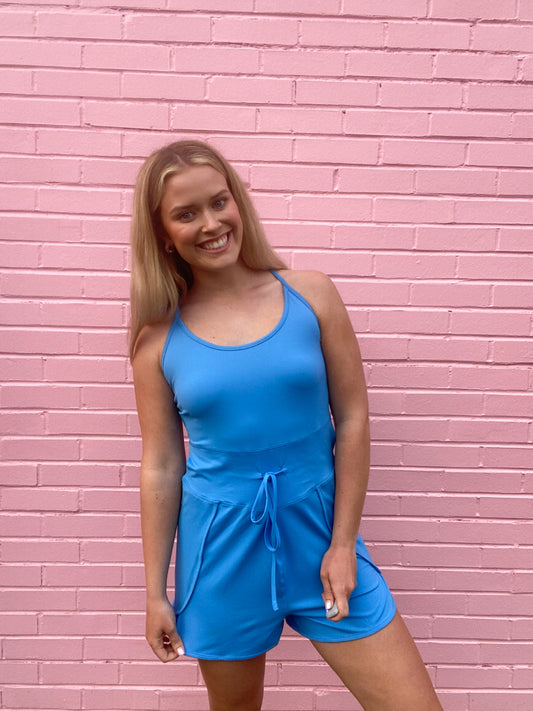 Blue Athletic Romper w/ Adjustable Straps