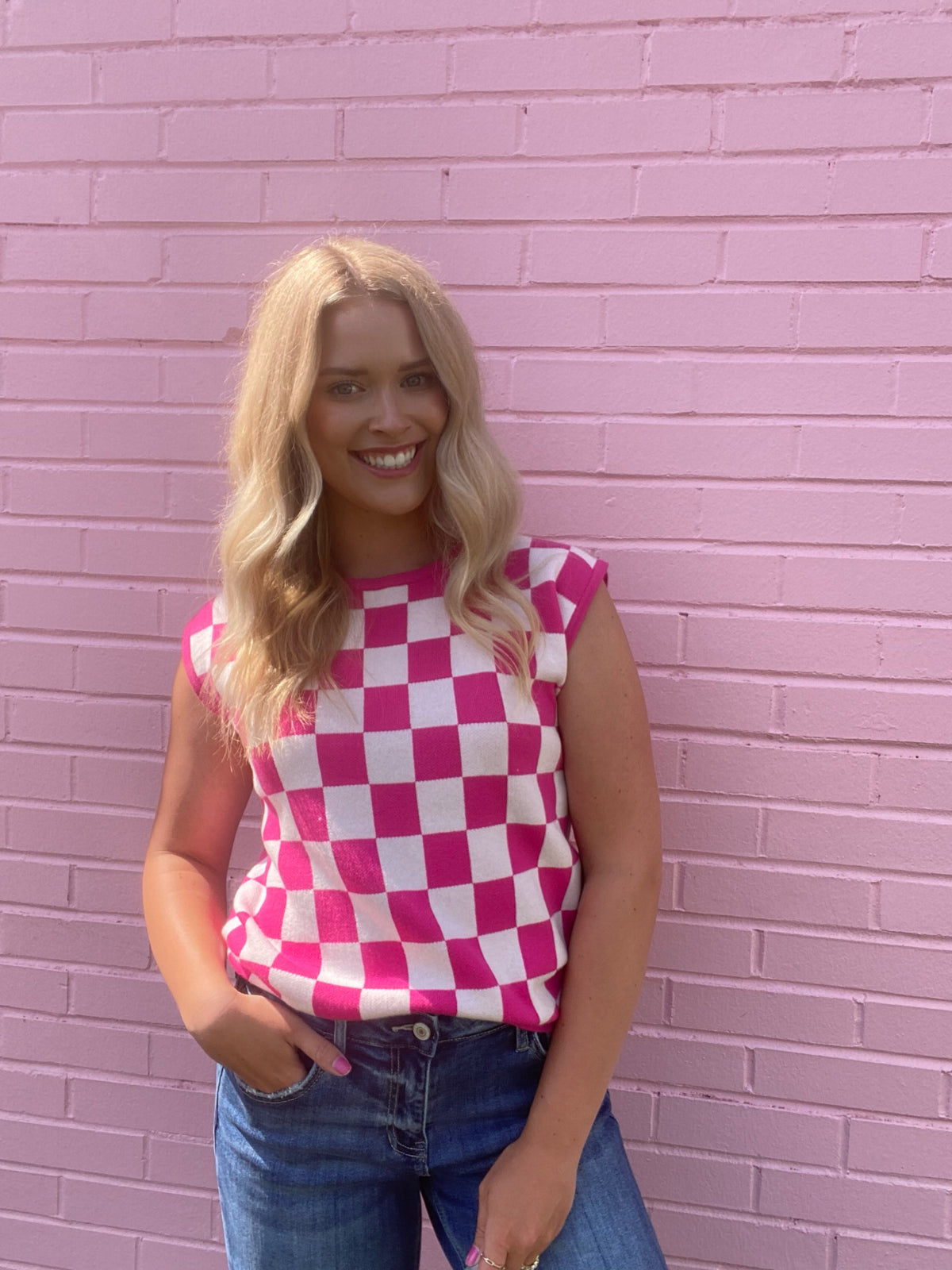 Check Top Pink Mini Hot Pink Checkered Top – Blossoms Boutique