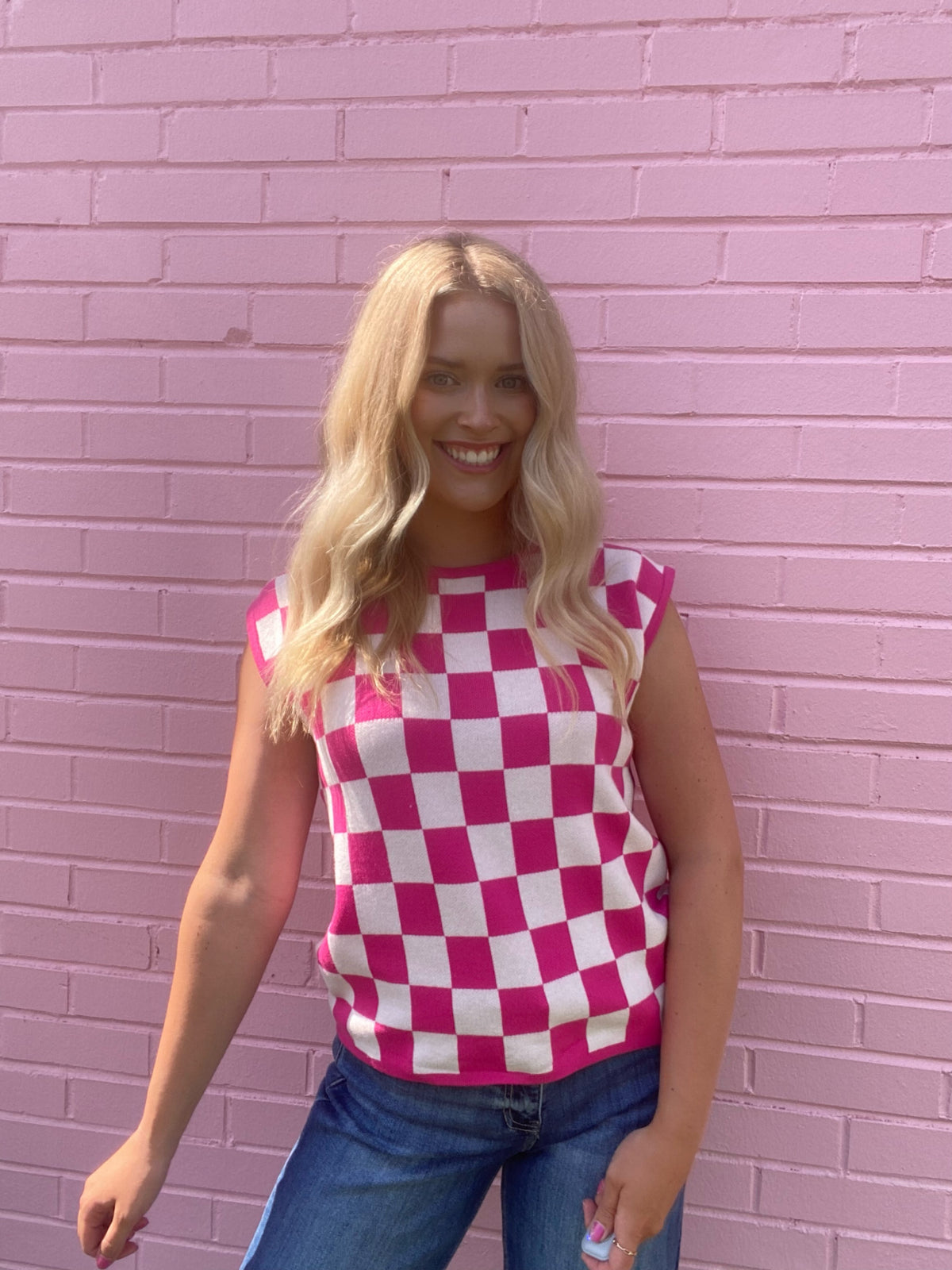 Check Top Pink Mini Hot Pink Checkered Top – Blossoms Boutique