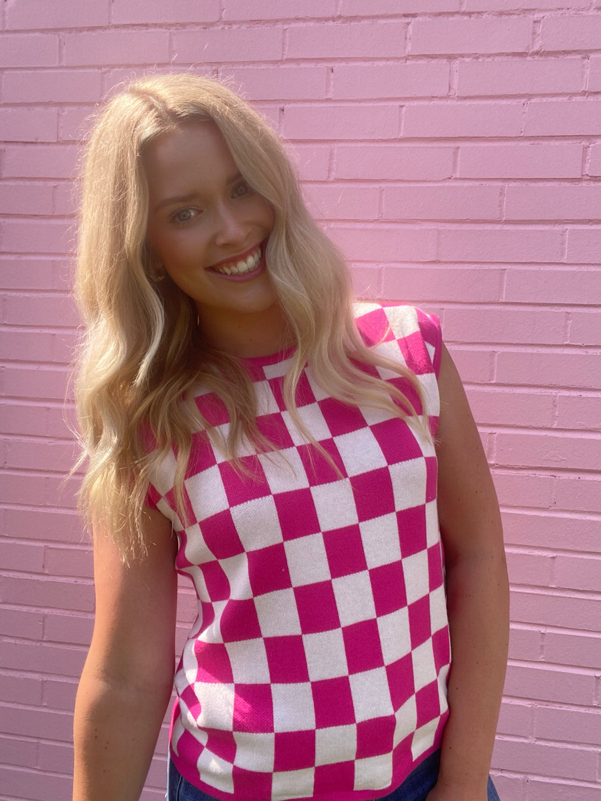 Check Top Pink Mini Hot Pink Checkered Top – Blossoms Boutique