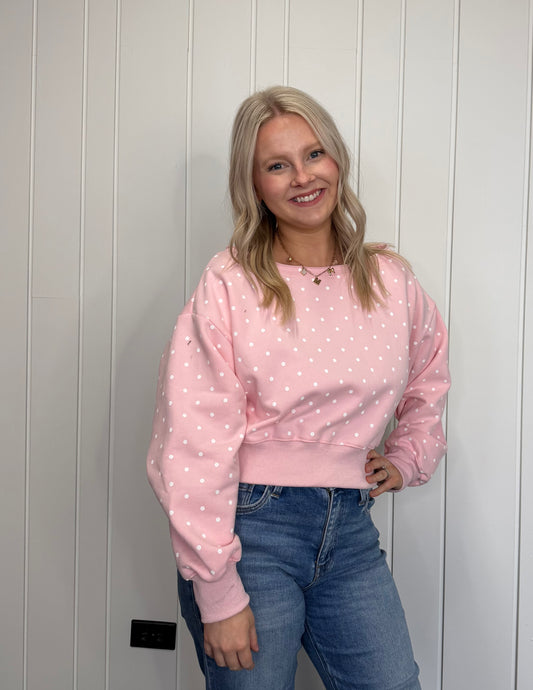 Polka Dot Off Shoulder Sweatshirt