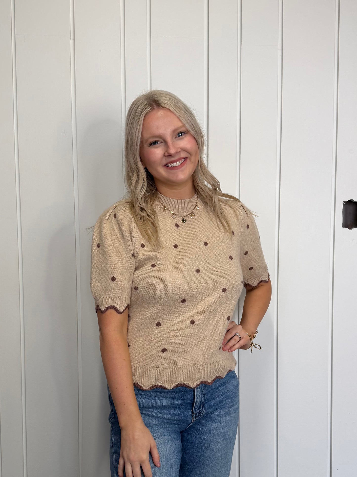 Mocha Moment Polka Dot Sweater