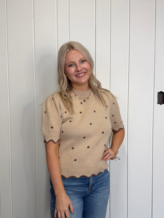 Mocha Moment Polka Dot Sweater