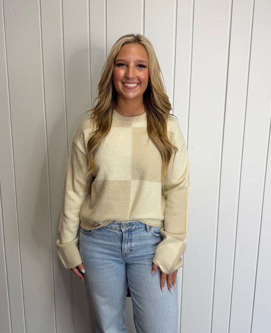 Crew Neck Checkered Sweater