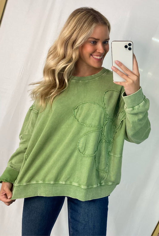 Green Flower Patch Detail Top