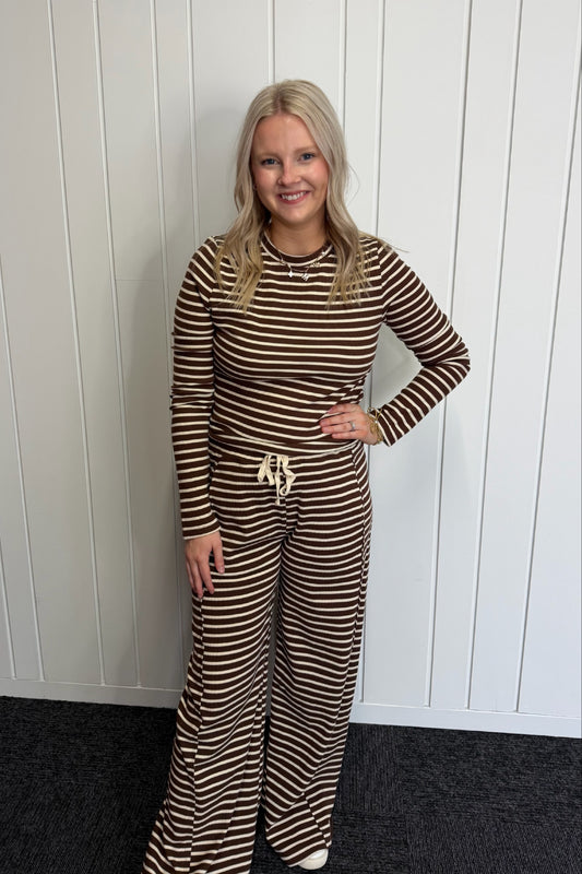 Striped Waffle Long Sleeve Top & Pants Set