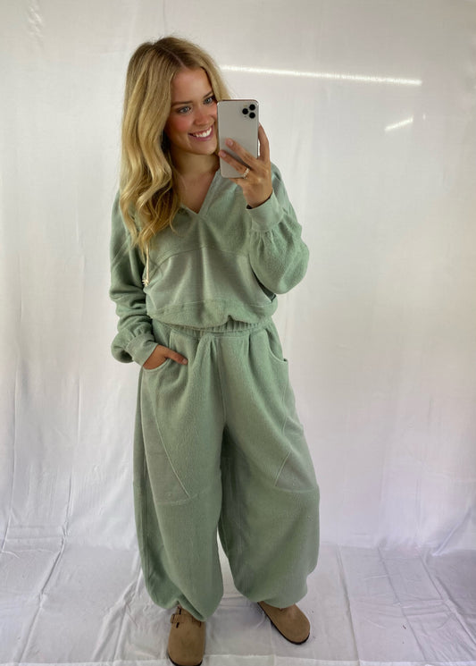 Sage Green Sherpa Jogger Set