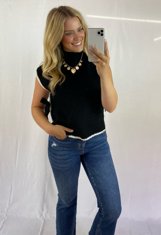 Black Sweater with Tie Detail
