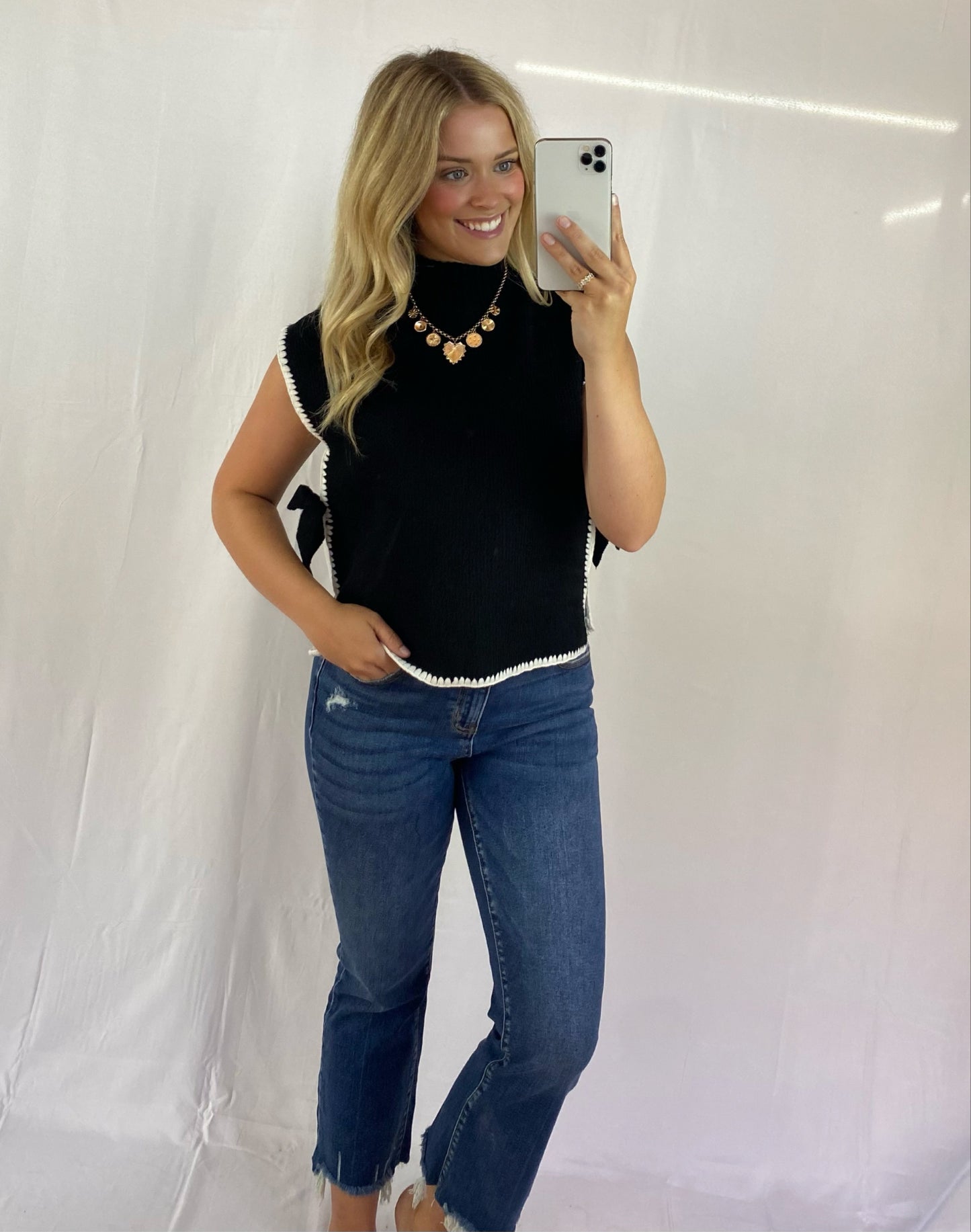 Black Sweater with Tie Detail
