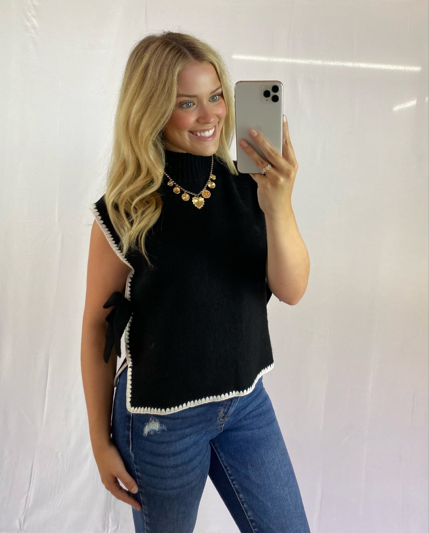 Black Sweater with Tie Detail