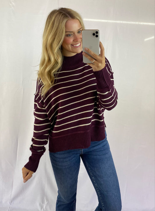 Purple Stripe Sweater with Side Slits