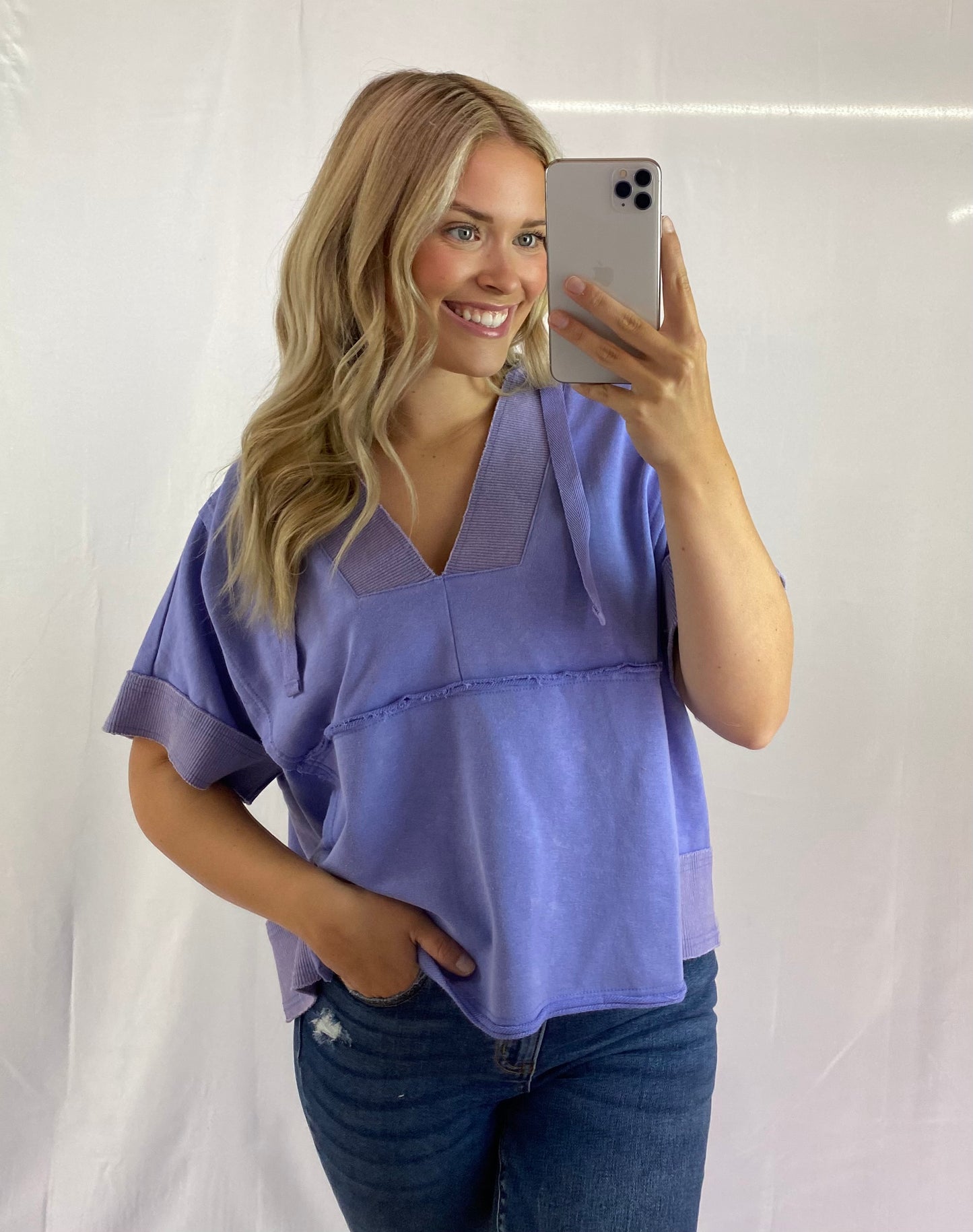 Deep V Hooded Pullover