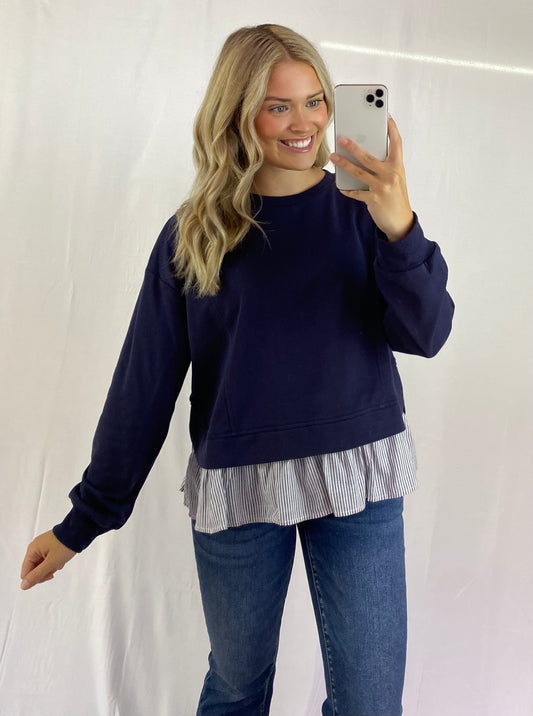 Striped Layer Sweatshirt or Ruffle Edge Pullover