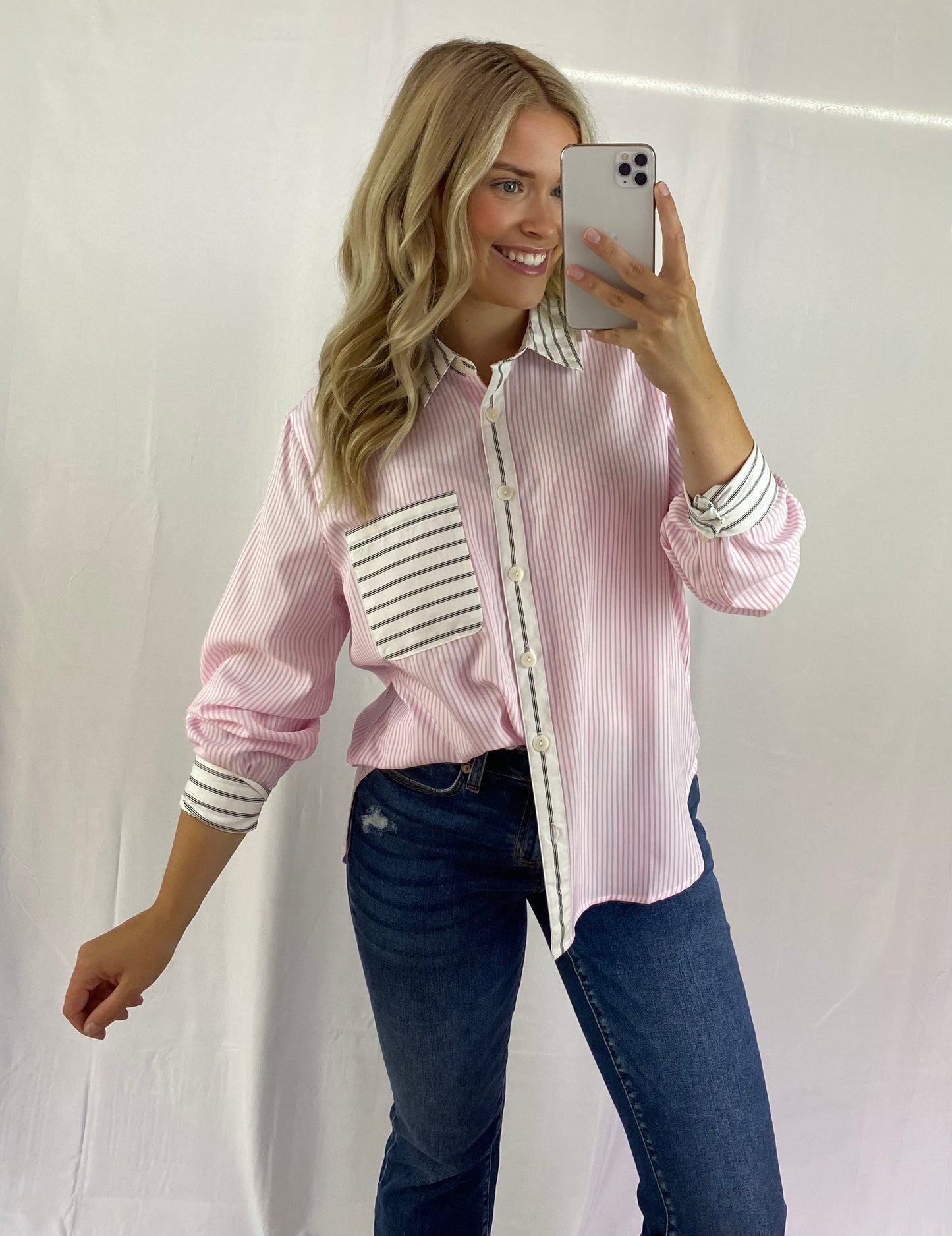 Pink Stripe Button-Down