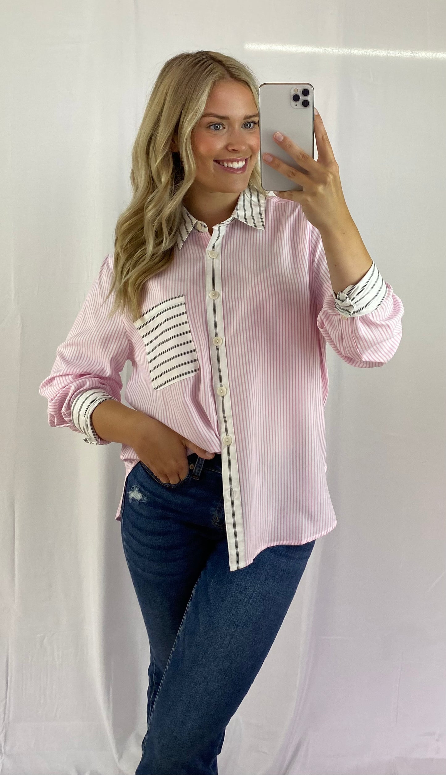 Pink Stripe Button-Down