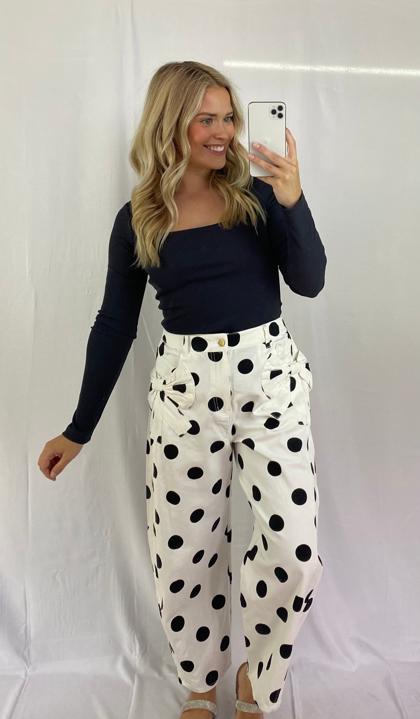 Polkadot Printed Barrel Jeans