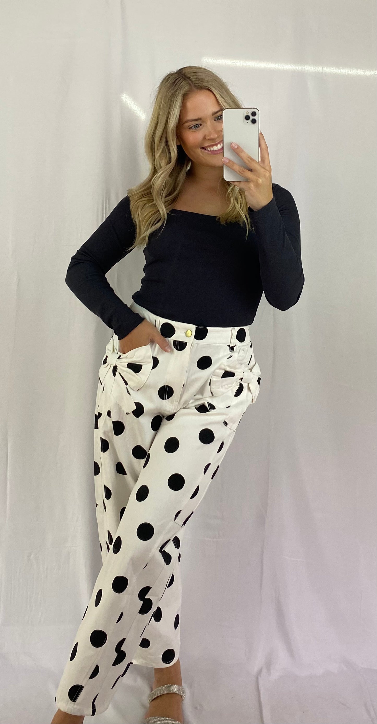 Polkadot Printed Barrel Jeans