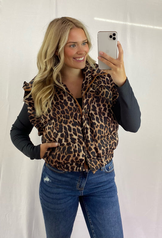 Leopard Print Puffer Vest