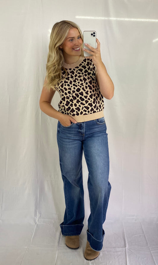 Tummy Control High Rise Ankle Wide Cuffed Jeans