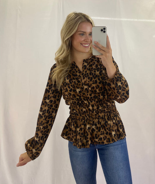 Leopard Print Long Sleeve Blouse