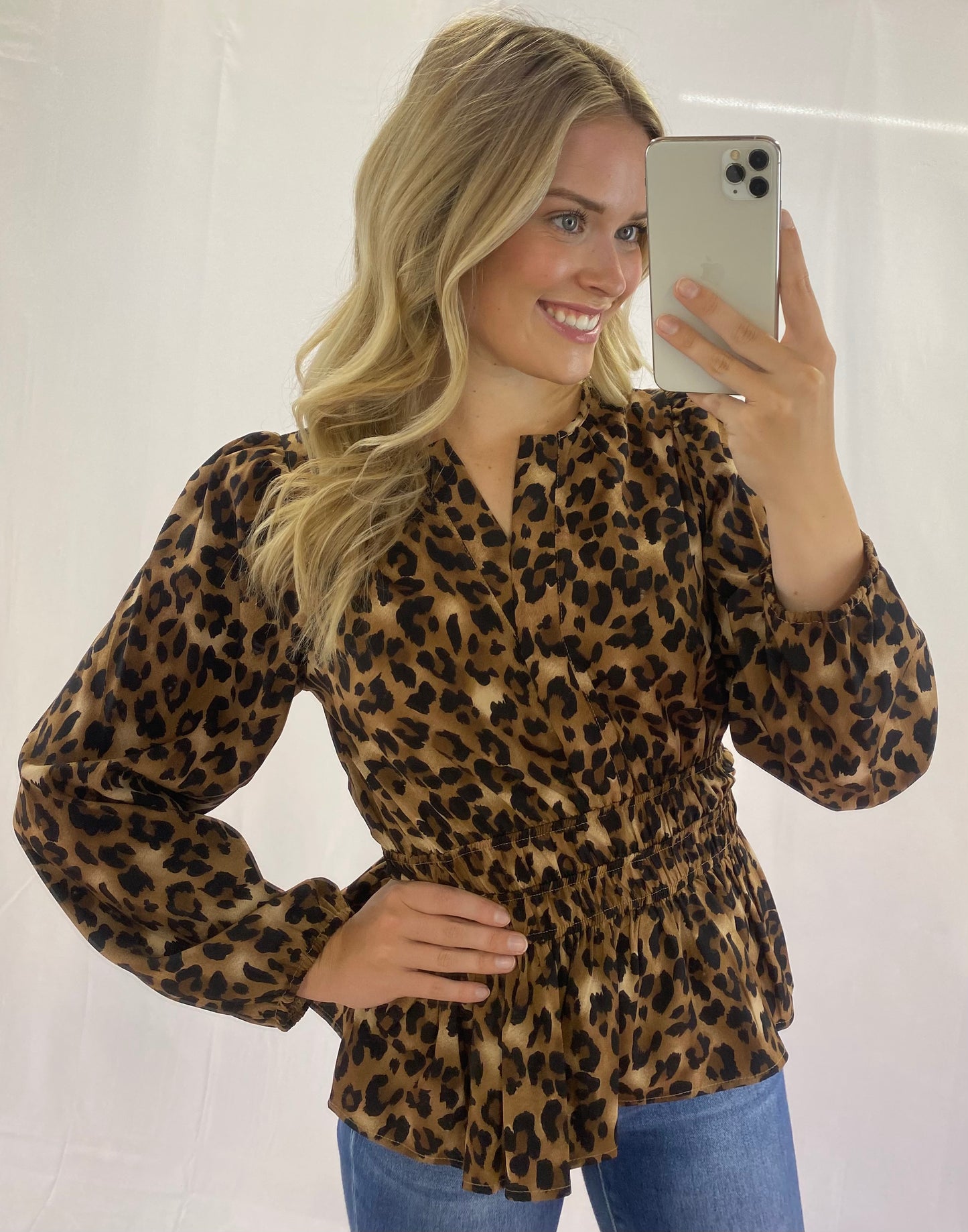 Leopard Print Long Sleeve Blouse