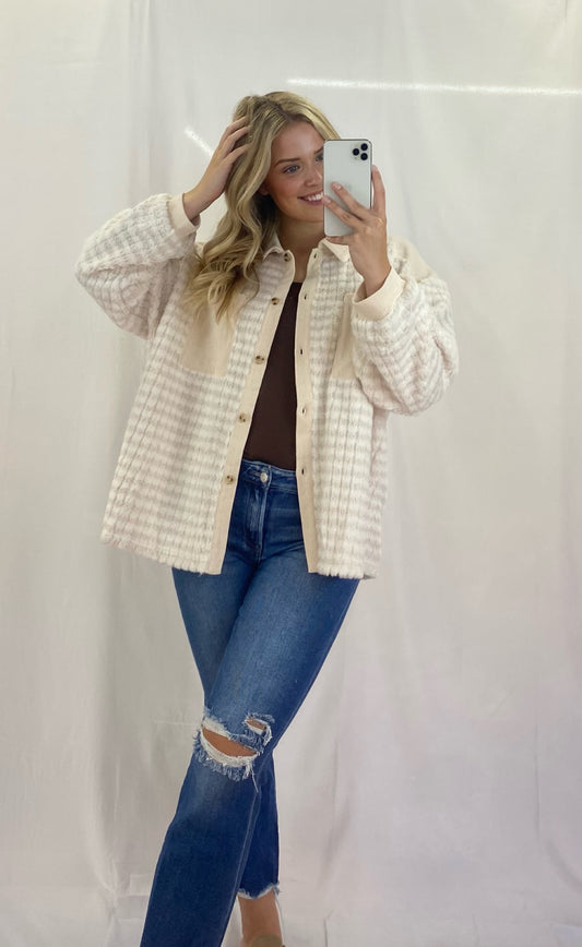Button Up Shacket w/ Knit Contrast