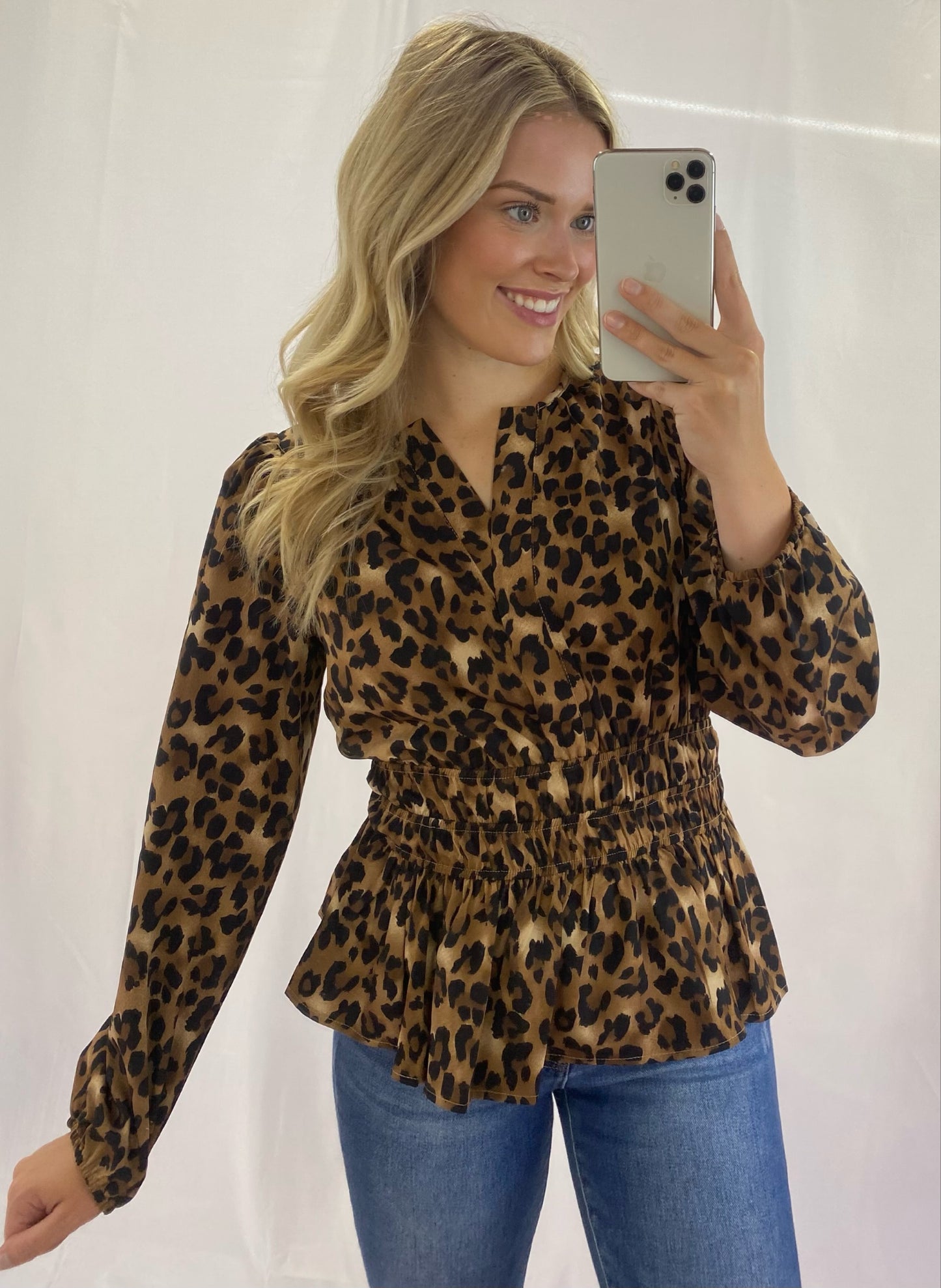 Leopard Print Long Sleeve Blouse