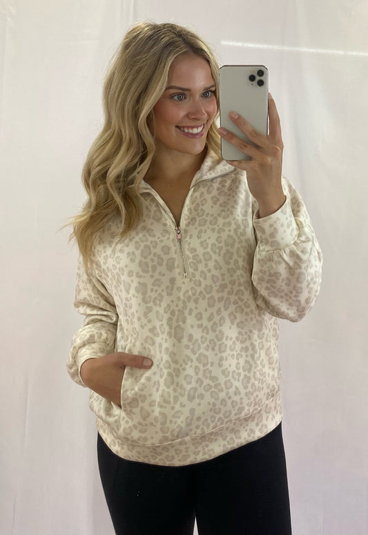 Leopard Print Quarter Zip