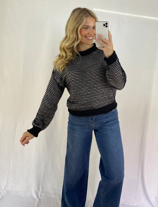 Black Sweater with White Accents