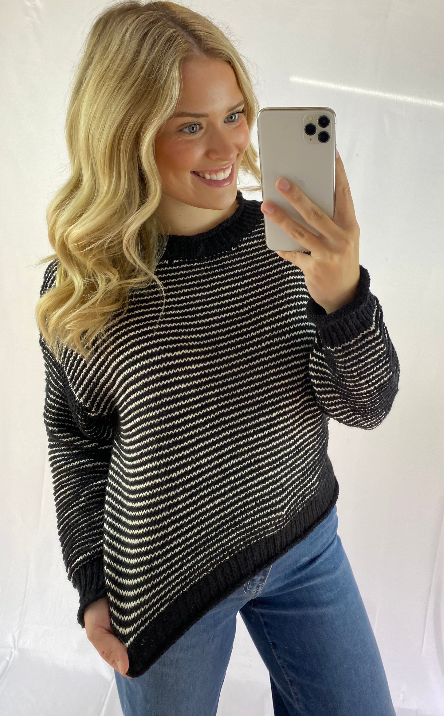 Black Sweater with White Accents