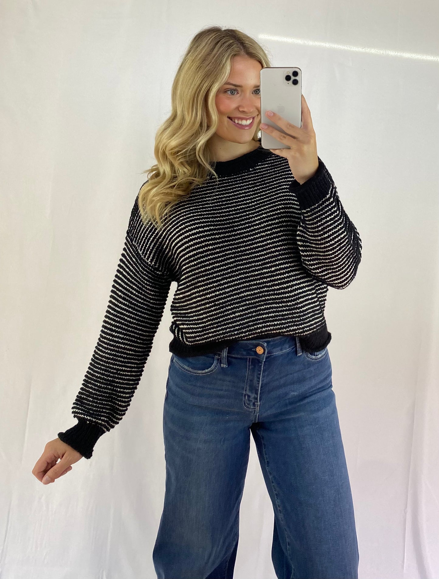 Black Sweater with White Accents