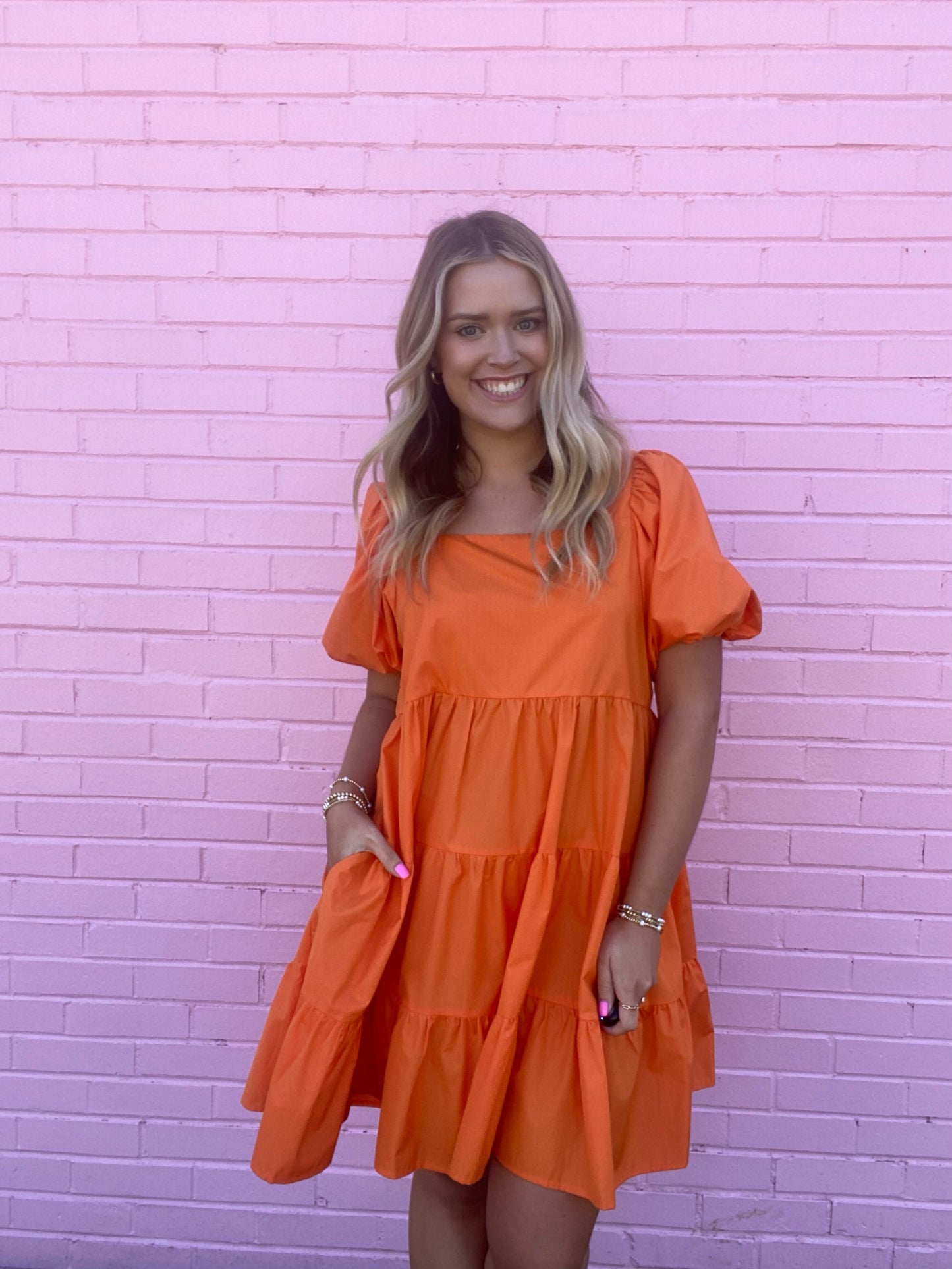 Orange Puff Sleeve Dress