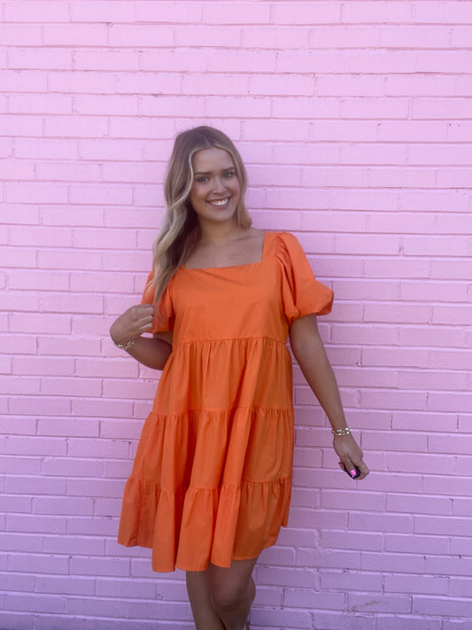Orange Puff Sleeve Dress