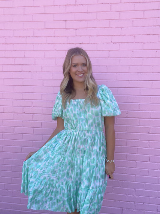 Green and White Spot Dress