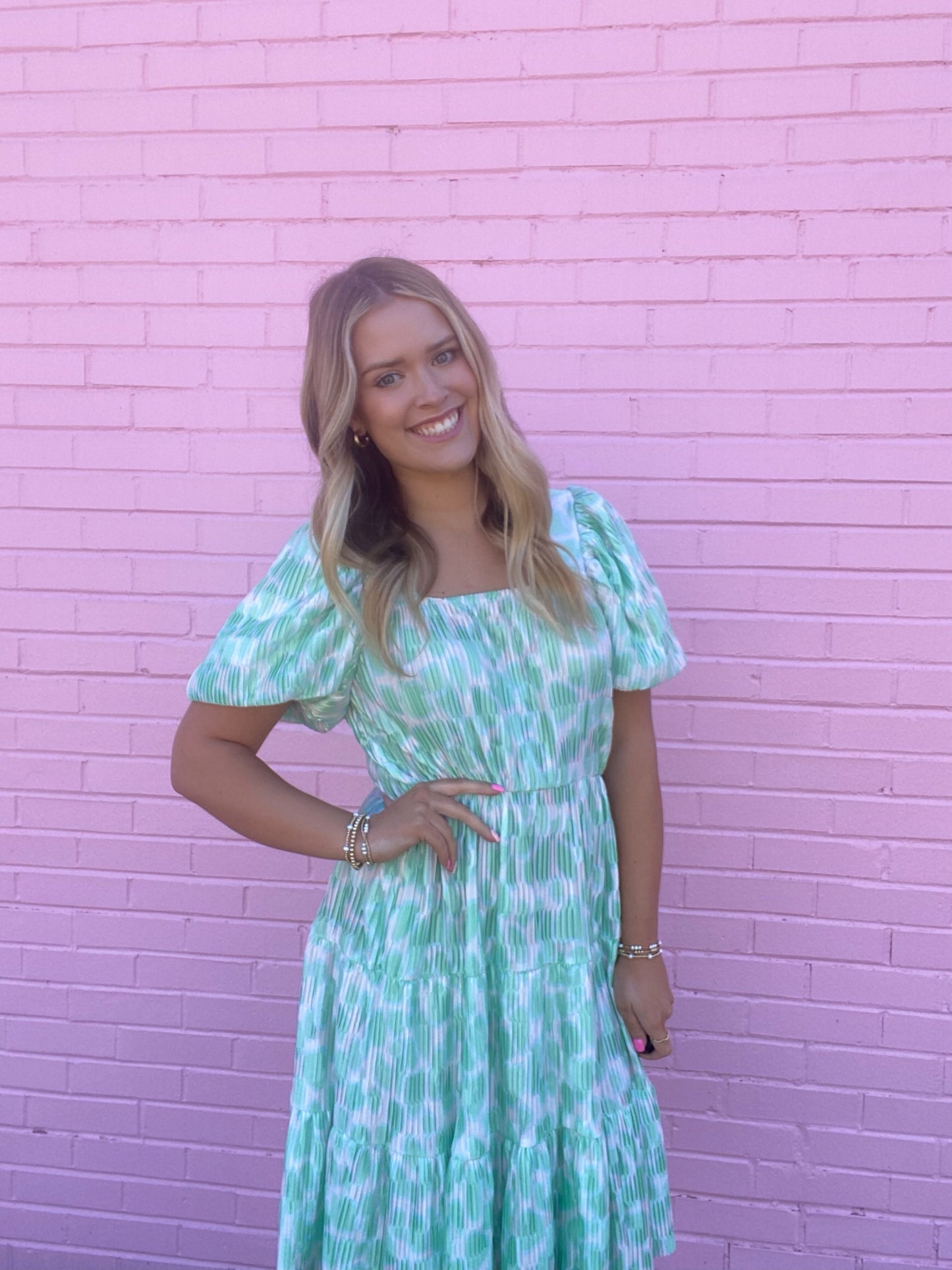 Green and White Spot Dress
