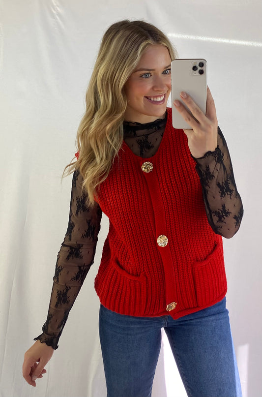 Red Button Up Vest